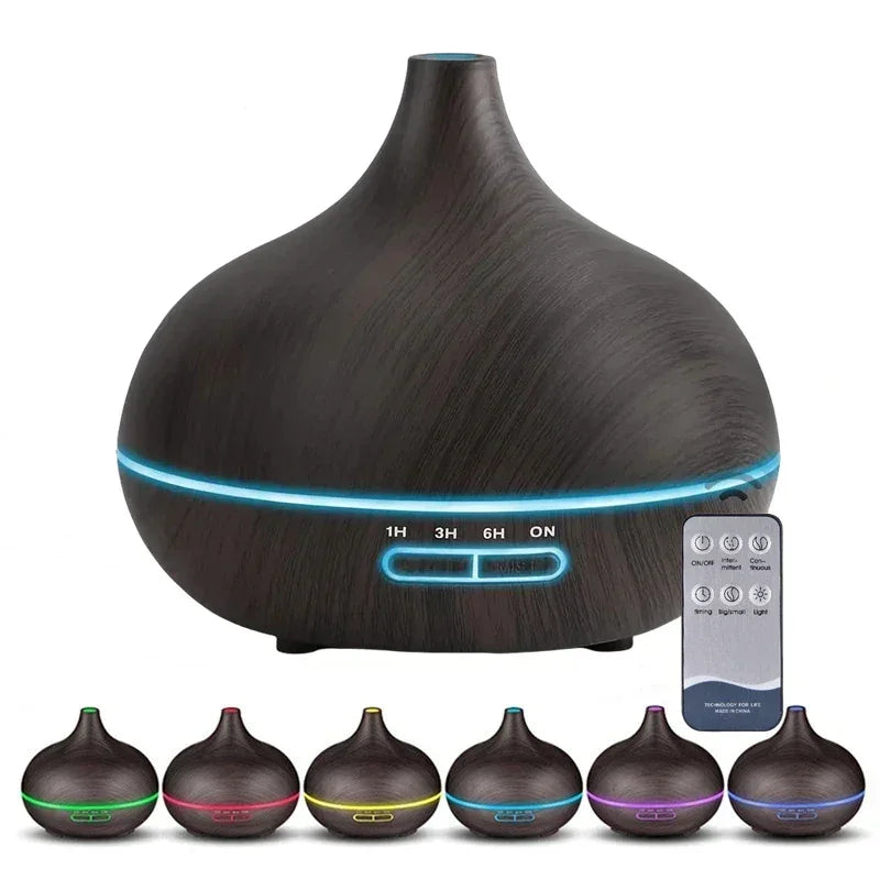550ml Wood Aroma Diffuser – LED Lights, Remote & USB Humidifier