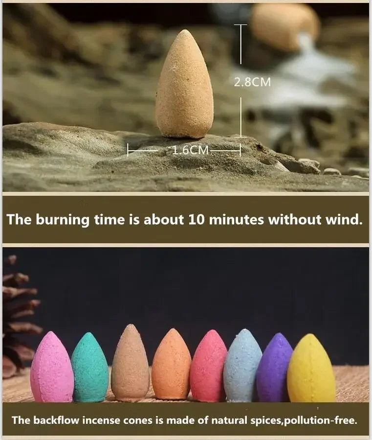 100pcs Natural Backflow Incense Cones – Rose, Jasmine, Lavender, Osmanthus & Sakura Scents