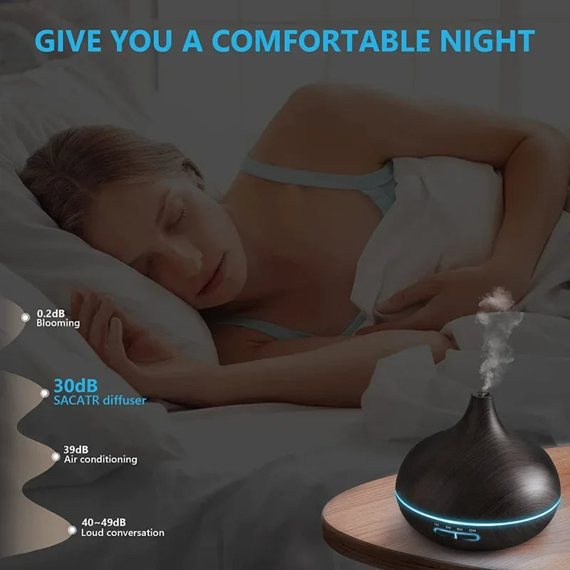 550ml Wood Aroma Diffuser – LED Lights, Remote & USB Humidifier