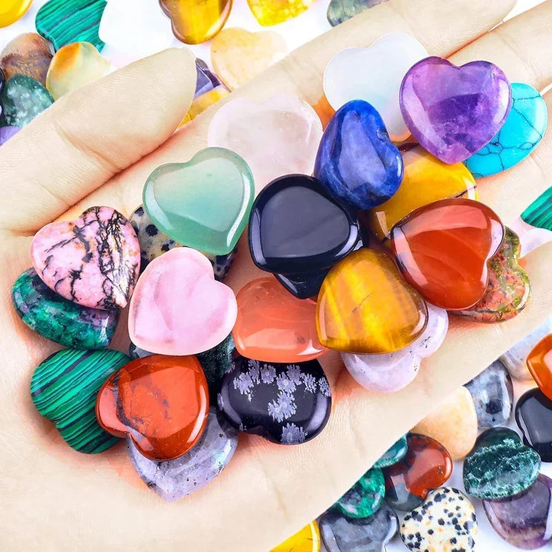 10pcs Heart-Shaped Natural Crystal Stones – Amethyst & Agate for Healing & Décor