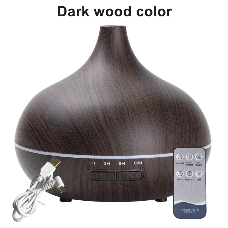 550ml Wood Aroma Diffuser – LED Lights, Remote & USB Humidifier