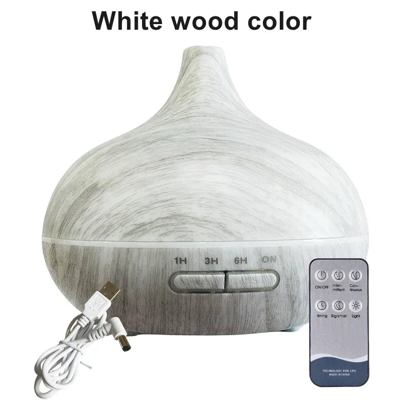 550ml Wood Aroma Diffuser – LED Lights, Remote & USB Humidifier