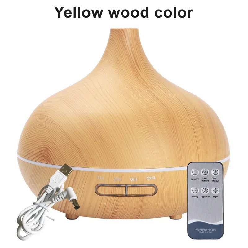 550ml Wood Aroma Diffuser – LED Lights, Remote & USB Humidifier