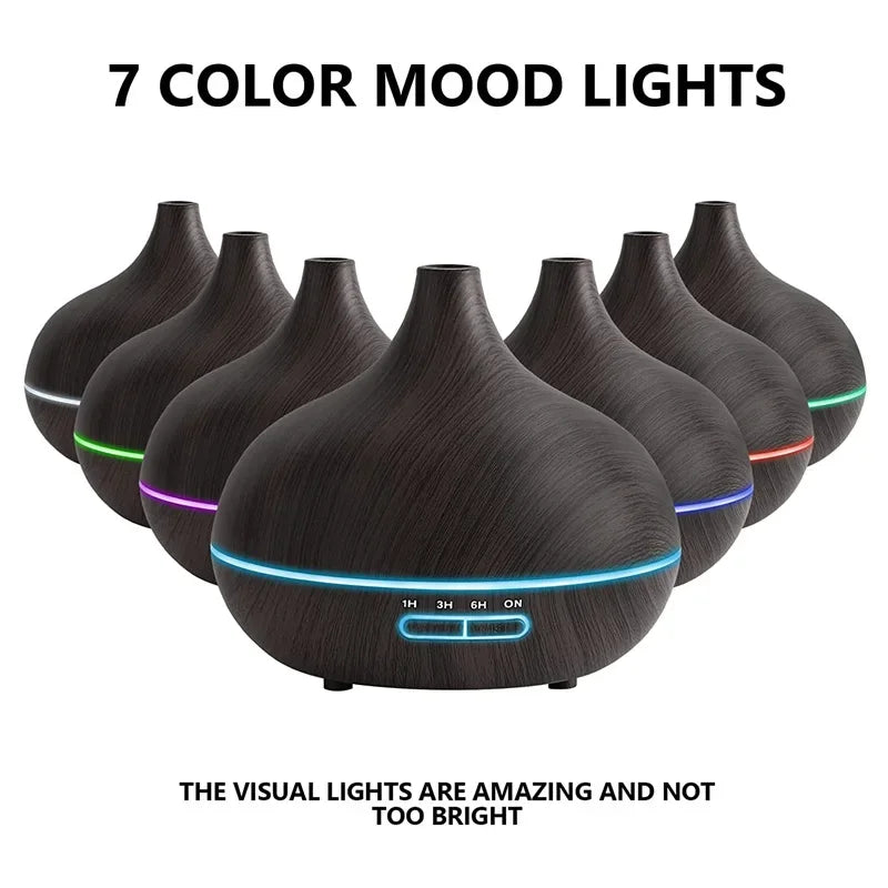 550ml Wood Aroma Diffuser – LED Lights, Remote & USB Humidifier