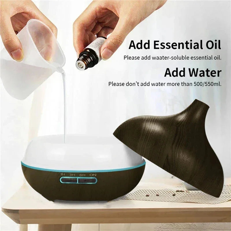 550ml Wood Aroma Diffuser – LED Lights, Remote & USB Humidifier